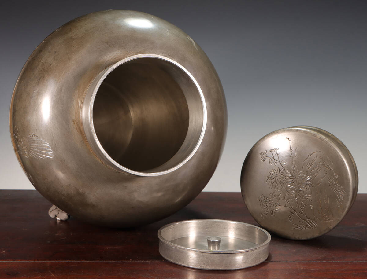 茶道具 古錫 唐木紫檀張 六角茶壷 茶心壷 一對 時代箱付 J R5494