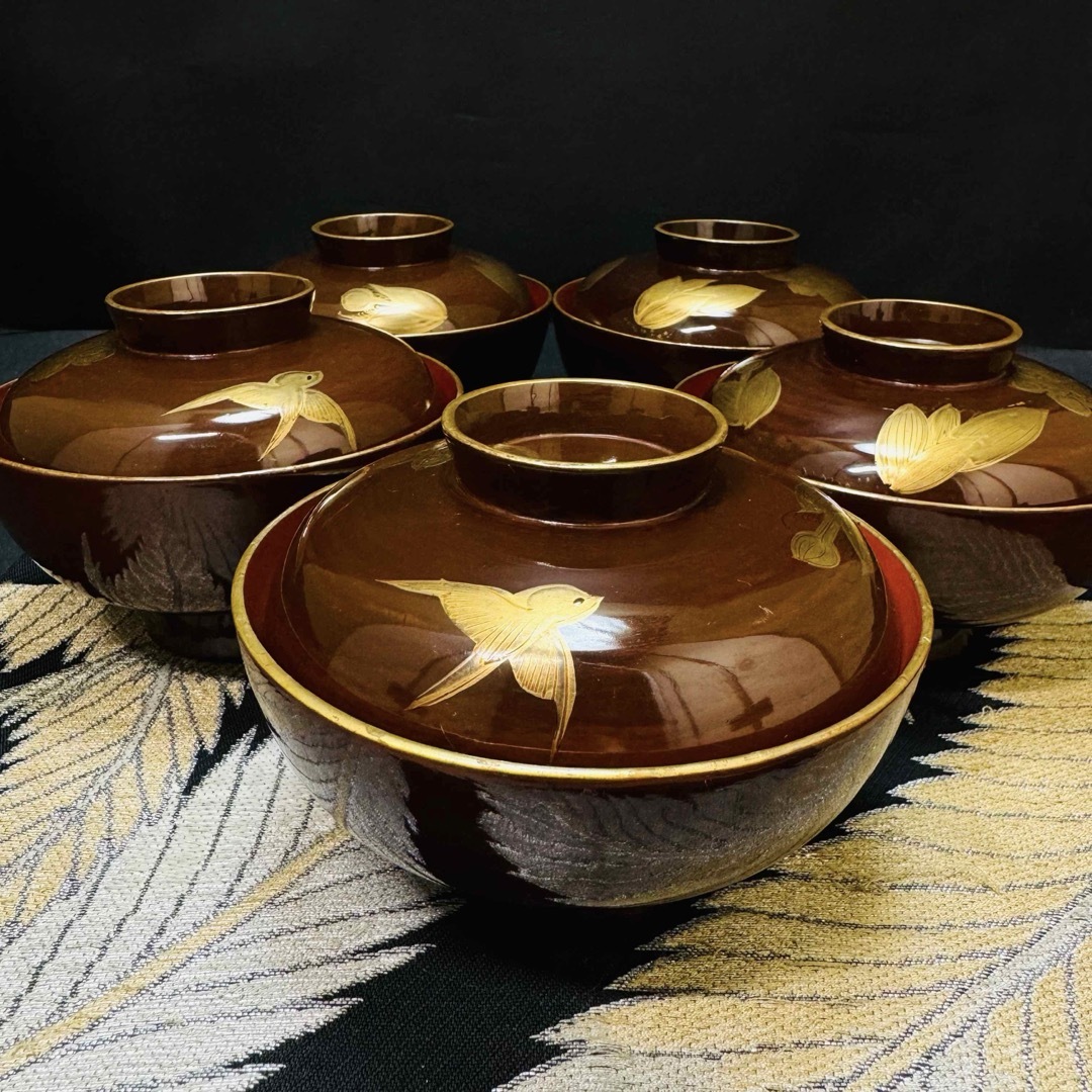 池端漆香堂 わじま龍作 輪島塗 半月卓上膳 五客 共