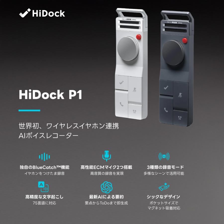 HiDock P1 AI ボイスレコーダー 文字起こし 要約 LLM利用 仕事効率化AI