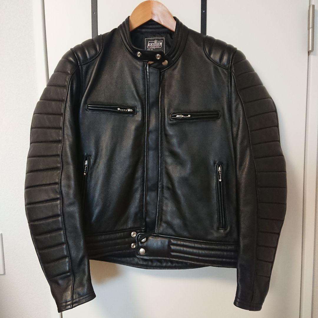 KADOYA 黒 レザー シングルライダースジャケット Lサイズ 革ジャン 襟付きシングル レザージャケット｜カドヤ公式オンライン