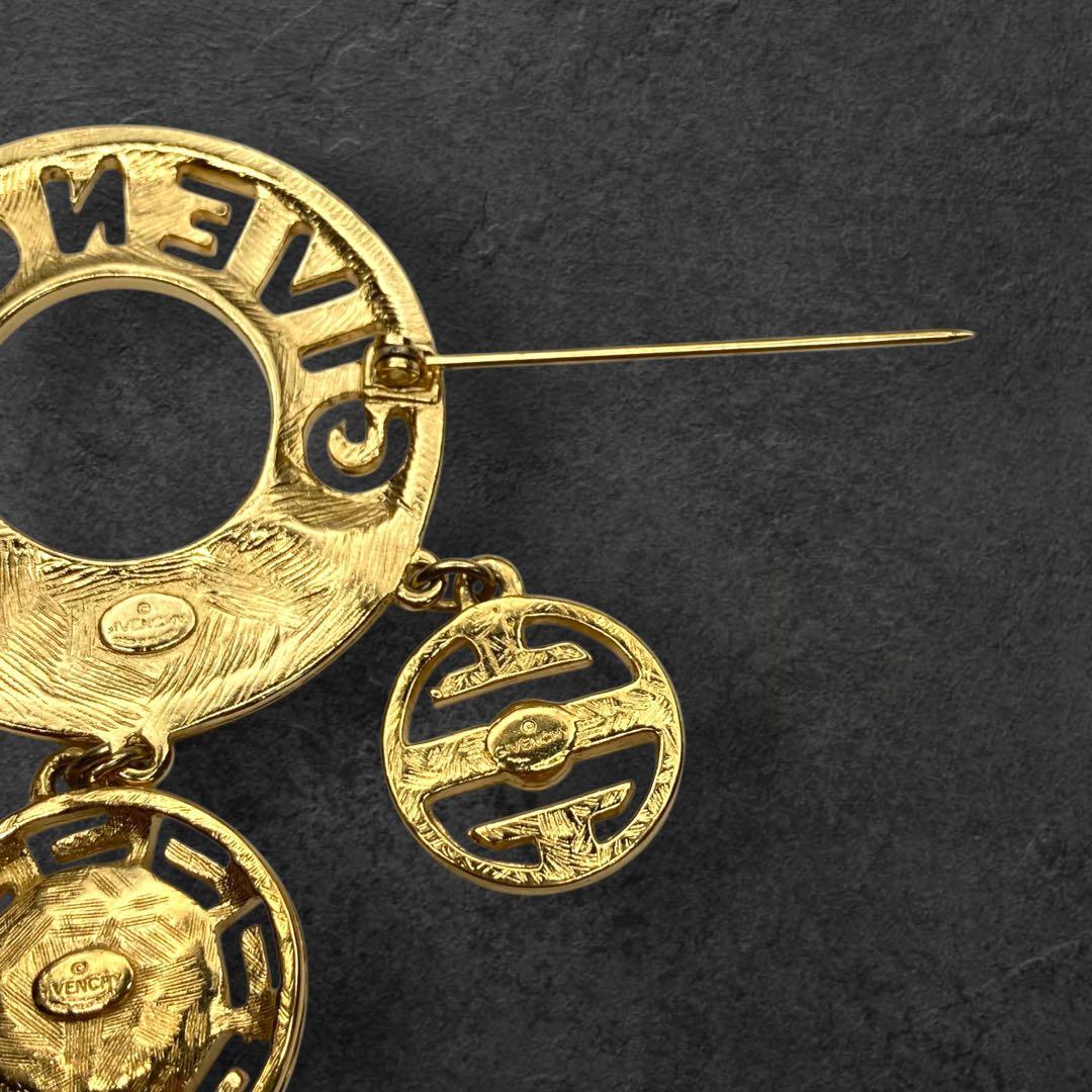 vintage GIVENCHY ロゴ×3チャーム ブローチ ゴールド 206